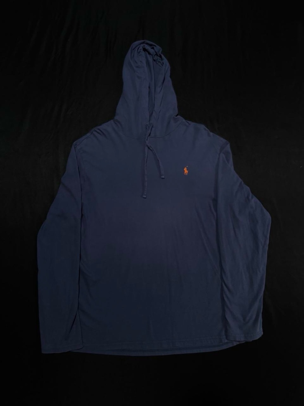 Polo by Ralph Lauren Navy Hooded Long Sleeve Tee with Orange Pony